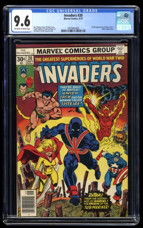 Invaders #20 CGC NM+ 9.6 Off White to White 1st Appearance 2nd Union Jack!