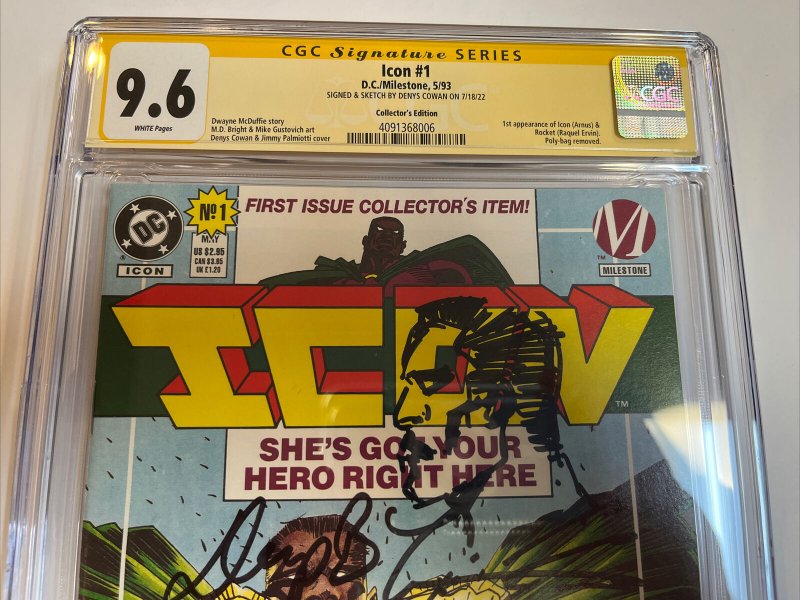 Icon (1993) # 1 (CGC 9.6 SS WP) Signed & Sketch Denys Cowan