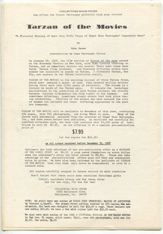 Barsoomian Bazaar 11/1968-ERB and Tarzan fanzine-newsletter format-FN