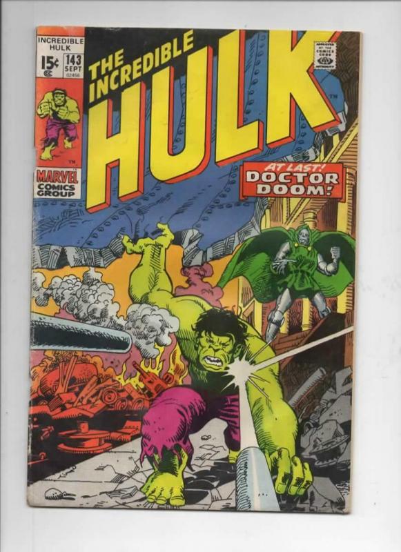 HULK #143, VG, Bruce Banner, Dr Doom, 1968 1971, Incredible,more Marvel in store