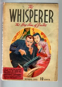 WHISPERER 1941 OCT-DEATH'S LOTTERY-LAST PULP ISSUE-RARE-VG VG