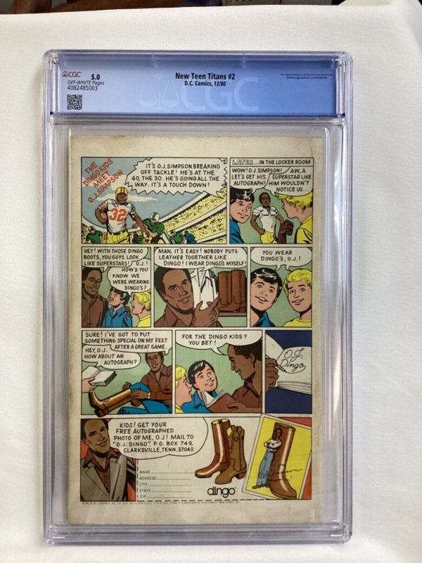 New Teen Titans #2 - CGC 5.0 - DC - 1980 - 1st appearance of Deathstroke!