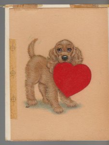 BE MY VALENTINE Painted Dog w/ Heart 7x9 Greeting Card Art #V3250