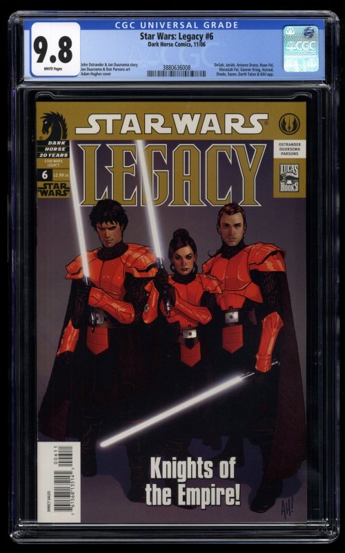 Star Wars: Legacy #6 CGC NM/M 9.8 White Pages Adam Hughes Cover!