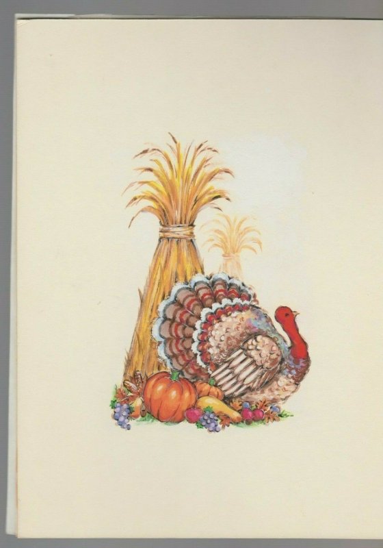 TURKEY w/ Pumpkins & Corn Stalks 7.5x10.25 #7914 Thanksgiving Greeting Card Art