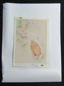 HAPPY EASTER Church w/ Flowers & Praying Hands 5.5x7.5 Greeting Card Art #13274