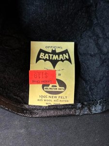 BATMAN CAP & COWL 2pc Lot - Felt Arlington Hats - Good Condition - Vintage 1966