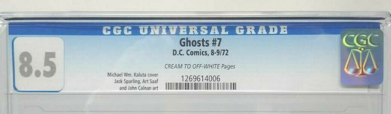 Ghosts #7 ~ 1972 DC ~  CGC 8.5 VF+