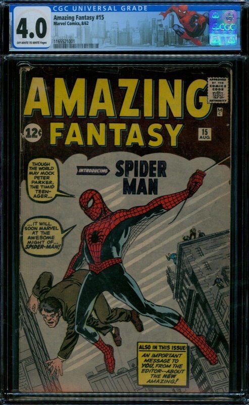 Amazing Fantasy 15 CGC 4.0  1st Spider-Man  ow/w pages! 
