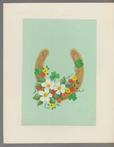ST PADDYS Horseshoe w/ White Yellow Flowers 8x10 Greeting Card Art #SP7809