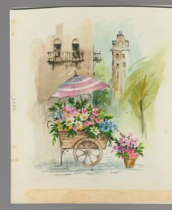 FLOWER CART & UNBRELLA 6.5x7.75 #7565 Greeting Card Art