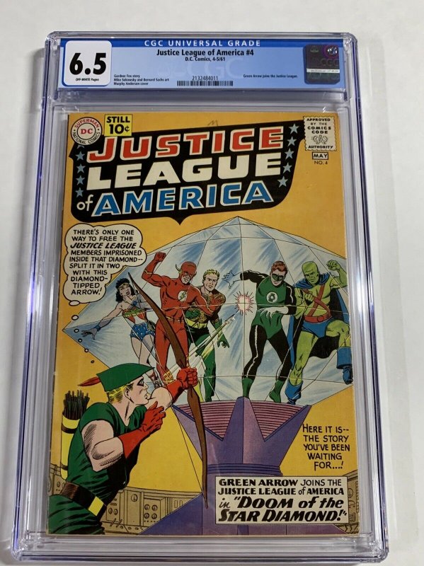 Justice League Of America 4 Cgc 6.5 Ow Pages Silver Age Dc Comics