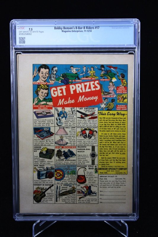 Bobby Benson's B-Bar-B Rider #17 - Dick Ayers + Ernie Bache Art (CGC 7.5) 1952