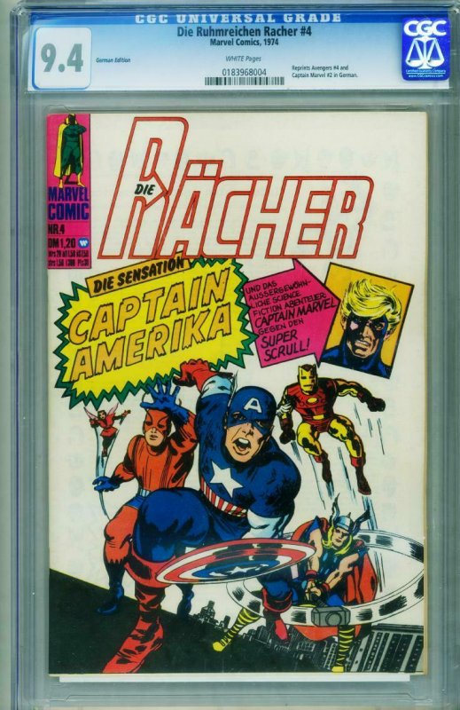 Die Racher #4 CGC 9.4 1974-Marvel-German Edition-Avengers #4 0183968004