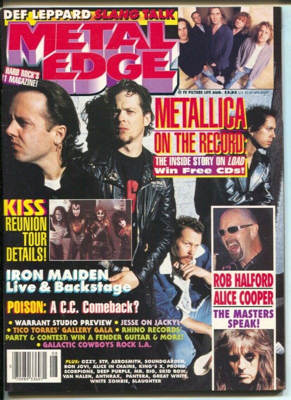 Metal Edge 8/1996-Metallica centerfold-Alice Cooper-KISS-Poison-Ozzy-VF 