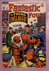 FANTASTIC FOUR #91 1969- THE THING ENSLAVED-JACK KIRBY FN/VF