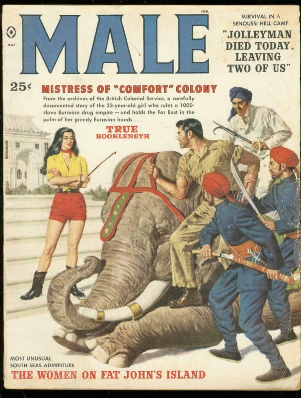 MALE MAGAZINE MAY 1959-ELEPHANT COVER-KUNSTLER-BAMA-WAR G/VG