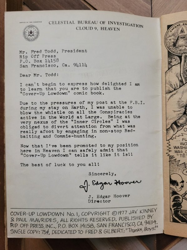 COVER-UP LOWDOWN #1 (Rip Off Press 1977) First Print Underground Comics, FN 6.0