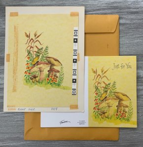 JUST FOR YOU Butterfly Mushrooms & Flowers Greeting Card Art 8878 w/ 7 Cards