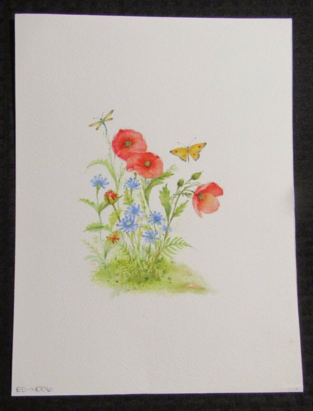 MOTHERS DAY Watercolor Butterfly Dragonfly Flowers 9x12 Greeting Card Art #4006