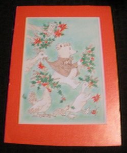 MERRY CHRISTMAS Cartoon Bear Duck Goat Chicken 6.5x9.5 Greeting Card Art #30017