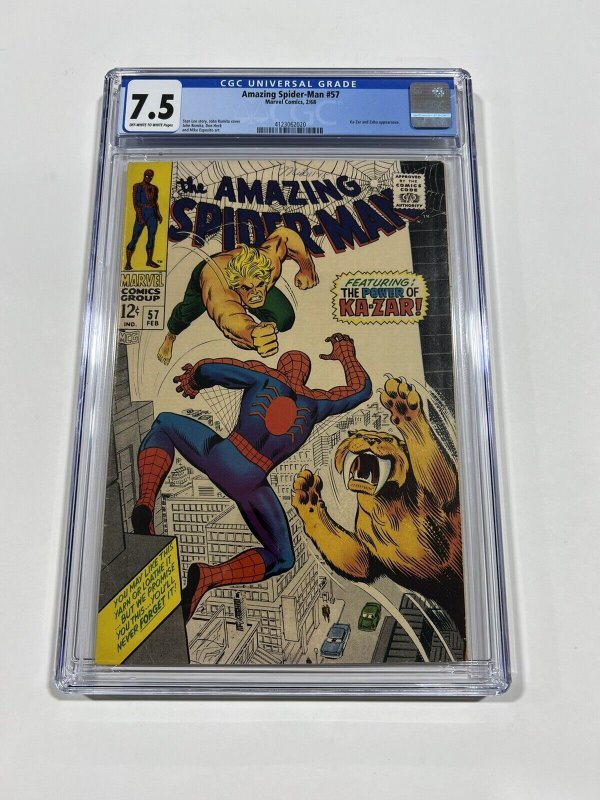 AMAZING SPIDER-MAN 57 CGC 7.5 OW/W PAGES MARVEL 1968