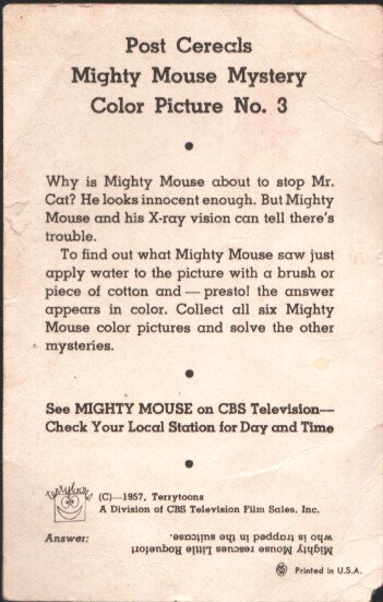 Mighty Mouse Mystery Color Picture #3  1957 - Post Cereals  -VG - Comic Book