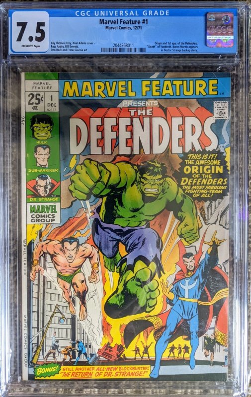 MARVEL FEATURE #1.- Ft. THE DEFENDERS! CGC  - 7.5!