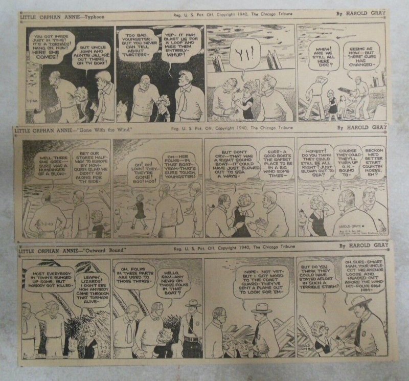 (77) Little Orphan Annie Dailies by Gray from 7-9,1940 Size: 3 x 10 inches 