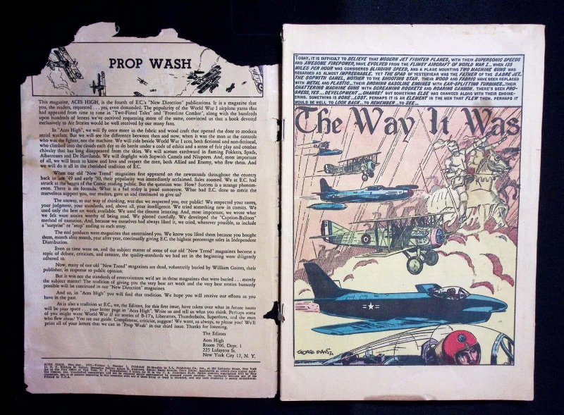 ACES HIGH #1 EC  Not Approved by Comics Code 1955  Evans Krigstein Wood Davis