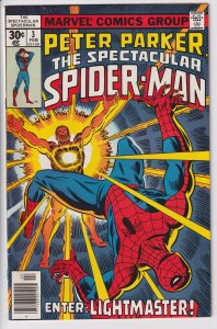 SPECTACULAR SPIDER-MAN #3 (Feb 1977) VF- 7.5, white paper!