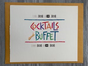 COCKTAILS AND BUFFET INVITE Colorful Lettering 9.5x8 Greeting Card Art 6611