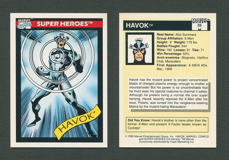 1990 Marvel Comics Card  #35 (Havok) / MINT