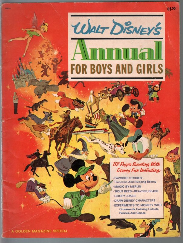 Walt Disney's Annual 1966-Mickey Mouse-Pinocchio-puzzles-games-unused-VG+