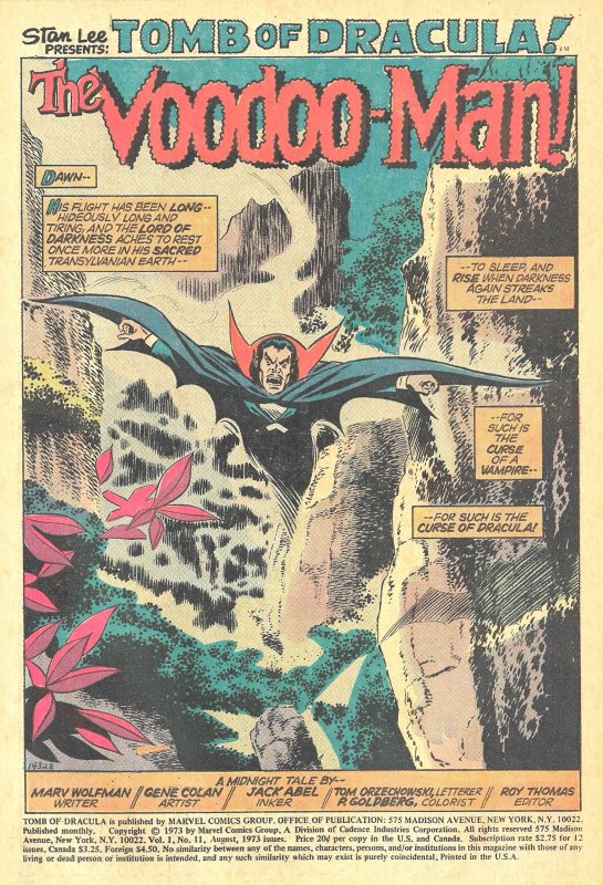 TOMB OF DRACULA #11 (Aug1973) 8.0 VF  Marv Wolfman!  Gene Colan!