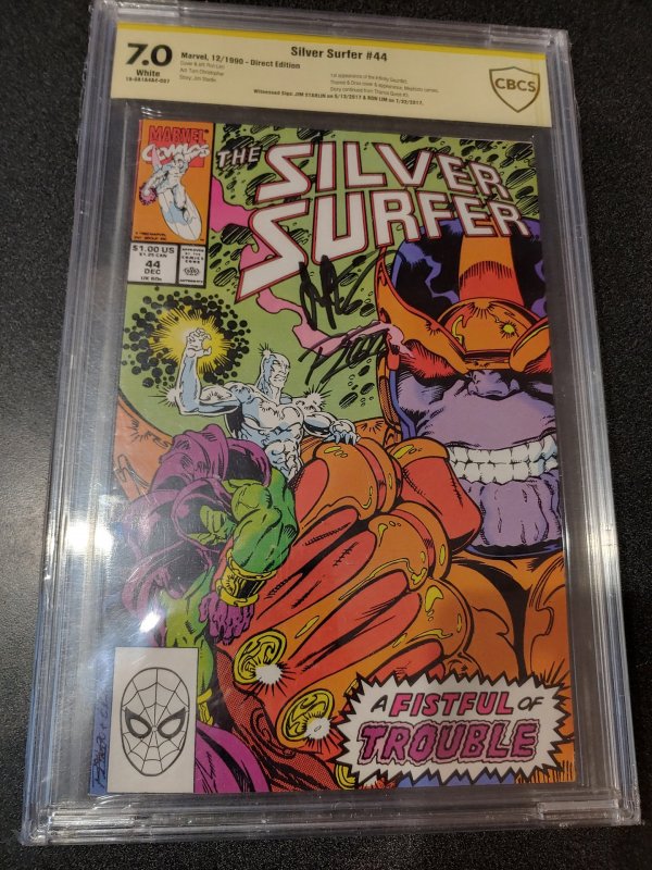 SILVER SURFER #44 CBCS 7.0 SIGNATURE SERIES SIGNED BY JIM STARLIN & RON LIM