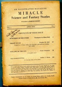 Miracle Science and Fantasy Stories Pulp #1 1931-Valley of Sin