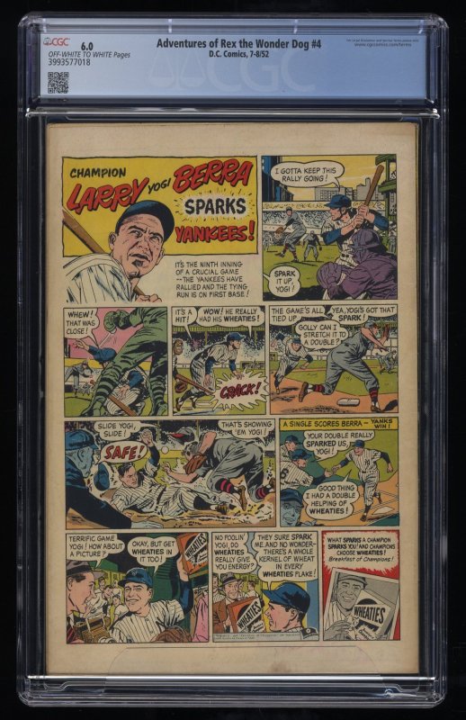 The Adventures of Rex the Wonder Dog #4 CGC FN 6.0 1st Detective Chimp!