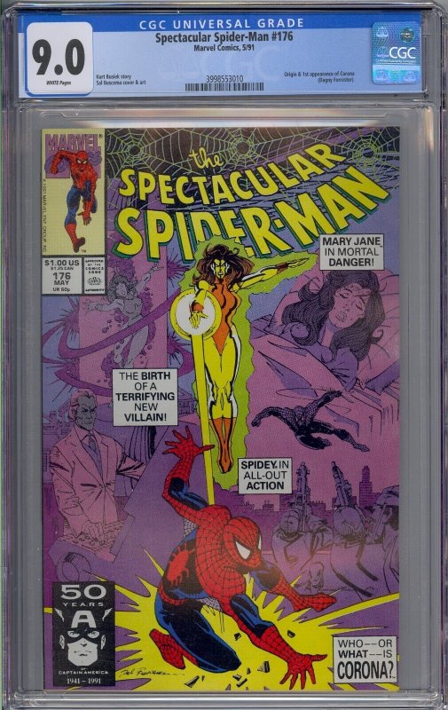 SPECTACULAR SPIDER-MAN #176 CGC 9.0 1ST CORONA DAGNY FORRESTER WHITE PAGES