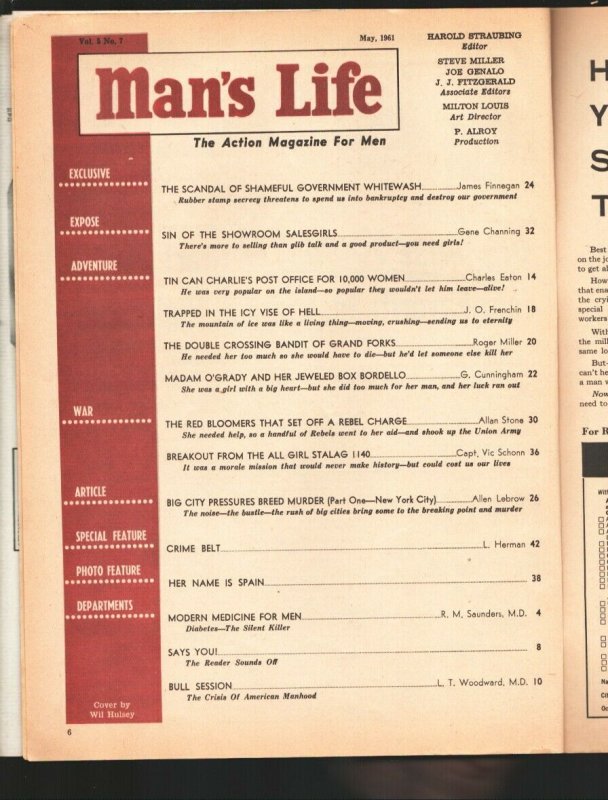 Man's Life 5/1961-provocative female POW escape cover-crime-scandal-Fay Spain...