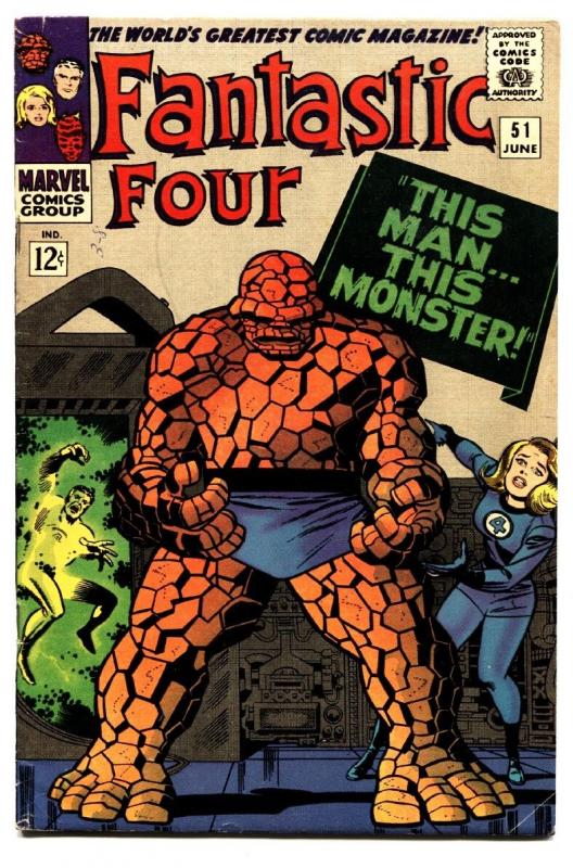 FANTASTIC FOUR #51 THING COVER-1966-MARVEL SILVER AGE comic book