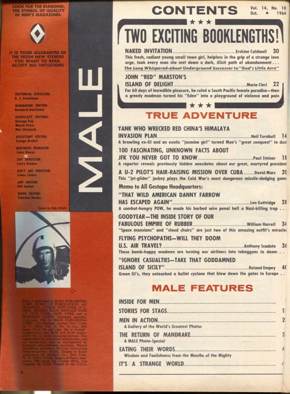 Male 10/1964-Atlas-JFK stories-U-2 pilot-Goodyear Rubber-cheesecake-crime-FN