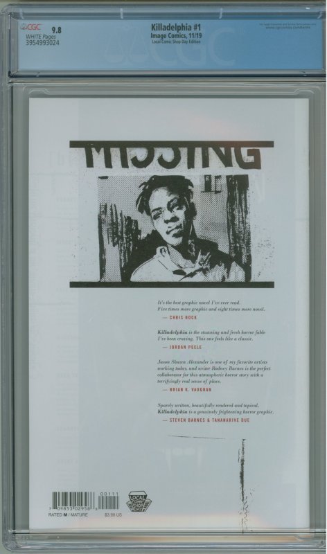 Killadelphia #1 CGC 9.8 Local Comic Shop Day Edition!