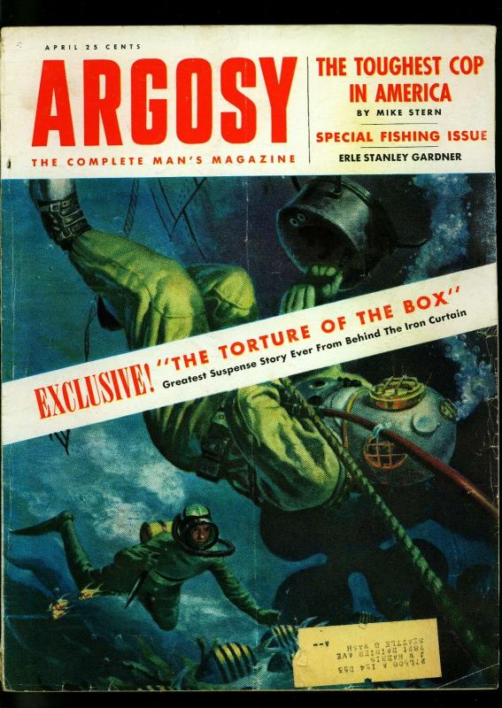 Argosy Pulp Magazine April 1955- Frogman cover- Erle Stanley Gardner- VG