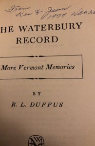 The Waterbury record-More Vermont memories, 1959, Duffus,bonus bookmark