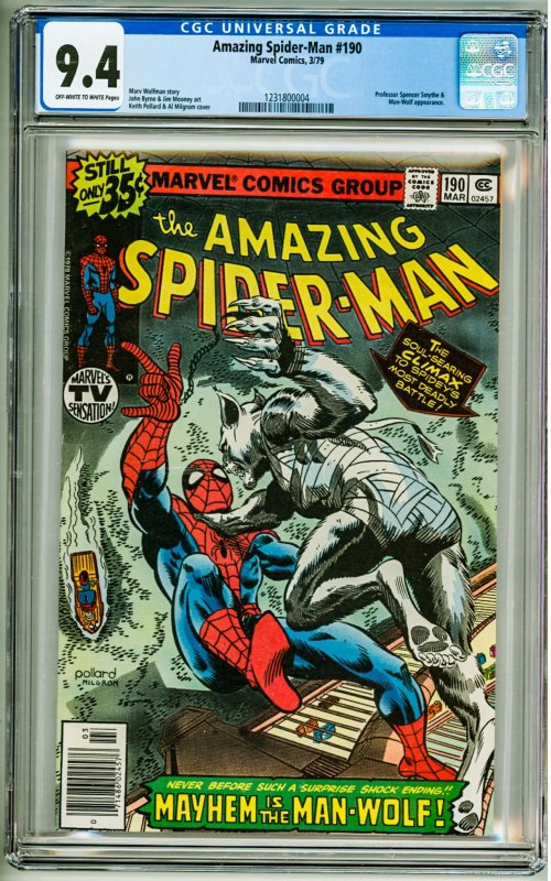 The Amazing Spider-Man #190 (1979) CGC 9.4! OWW Pages!