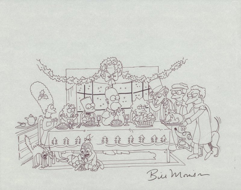 The Simpsons Family Christmas Carol Dinner Cel art by Bill Morrison