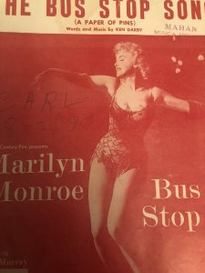 1956 Marilyn Monroe “Bus Stop Song”sheet music(from film), see my MM & books