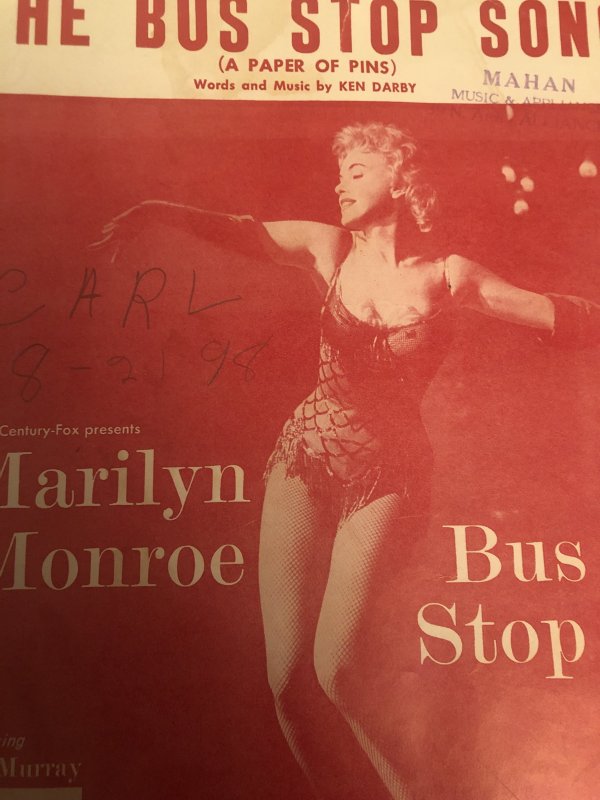 1956 Marilyn Monroe “Bus Stop Song”sheet music(from film), see my MM & books