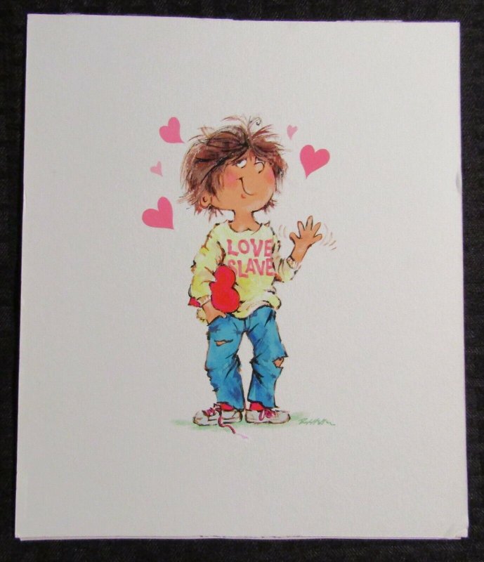 VALENTINES Painted Cute Boy Love Slave w Hearts 8.5x10 Greeting Card Art #V3711